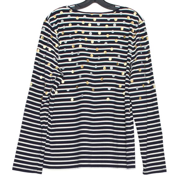 Talbots Top Coastal Preppy Nautical Holiday Metallic Polka Dot Stripe Blue XL - Picture 2 of 6